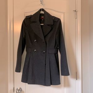 Gray pleated wool, polyester blend coat